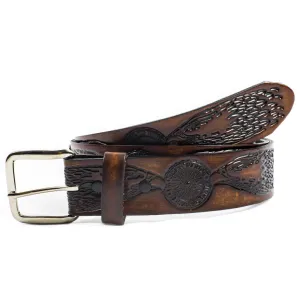 A244  1 1/2" Antique Finish Belt- Eagle Head & Wheel