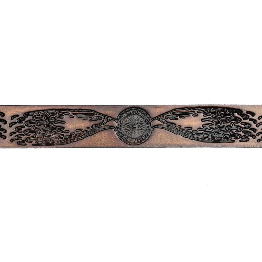 A244  1 1/2" Antique Finish Belt- Eagle Head & Wheel