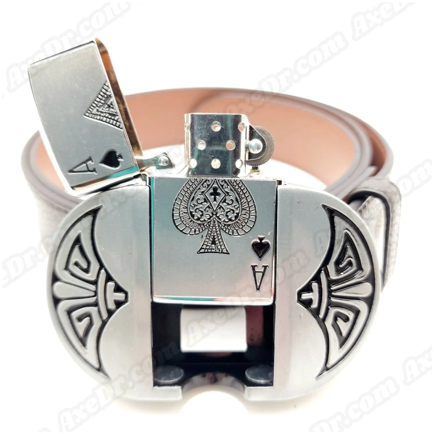 Ace of Spades Lighter Belt Buckle with 100% Vegan Leather Belt