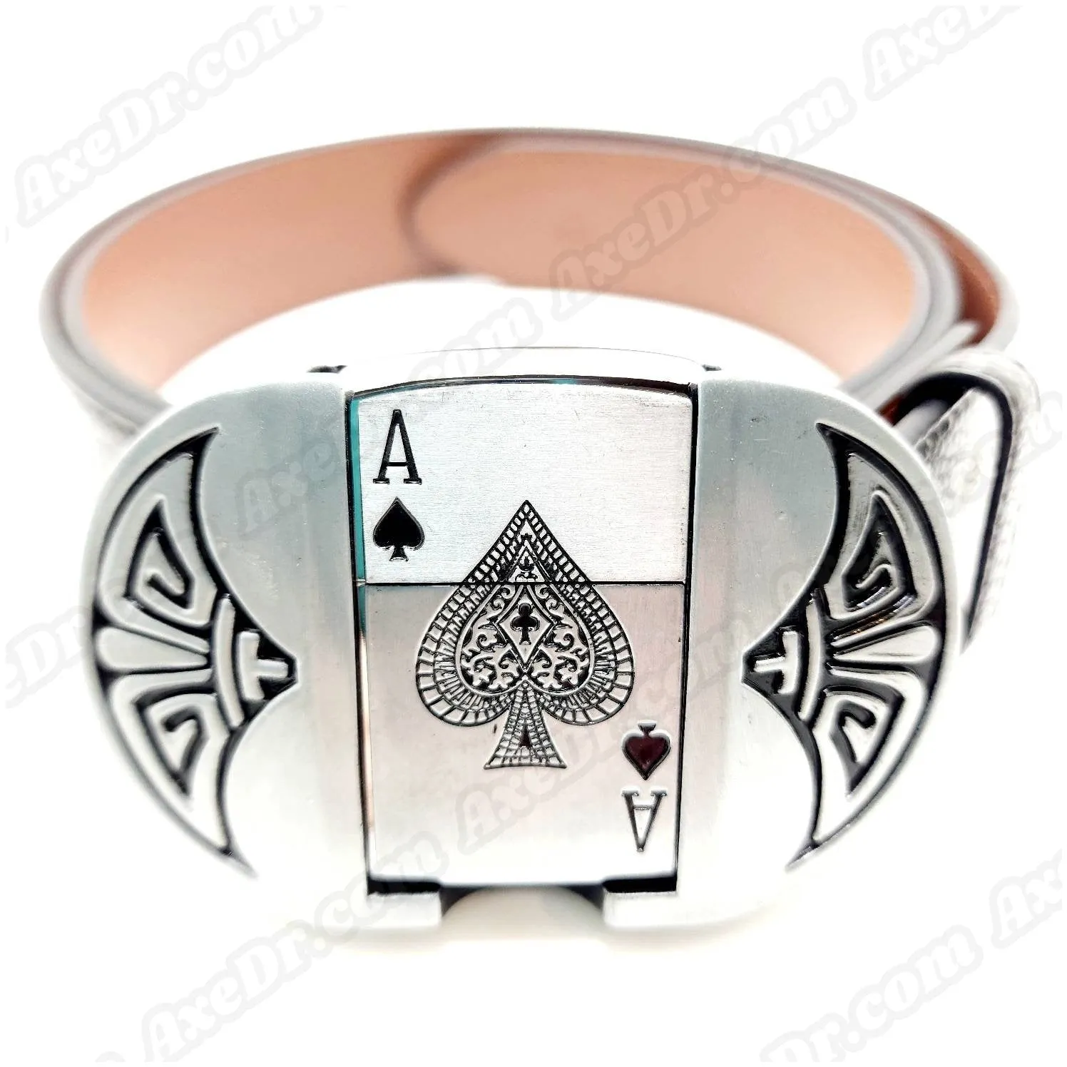 Ace of Spades Lighter Belt Buckle with 100% Vegan Leather Belt