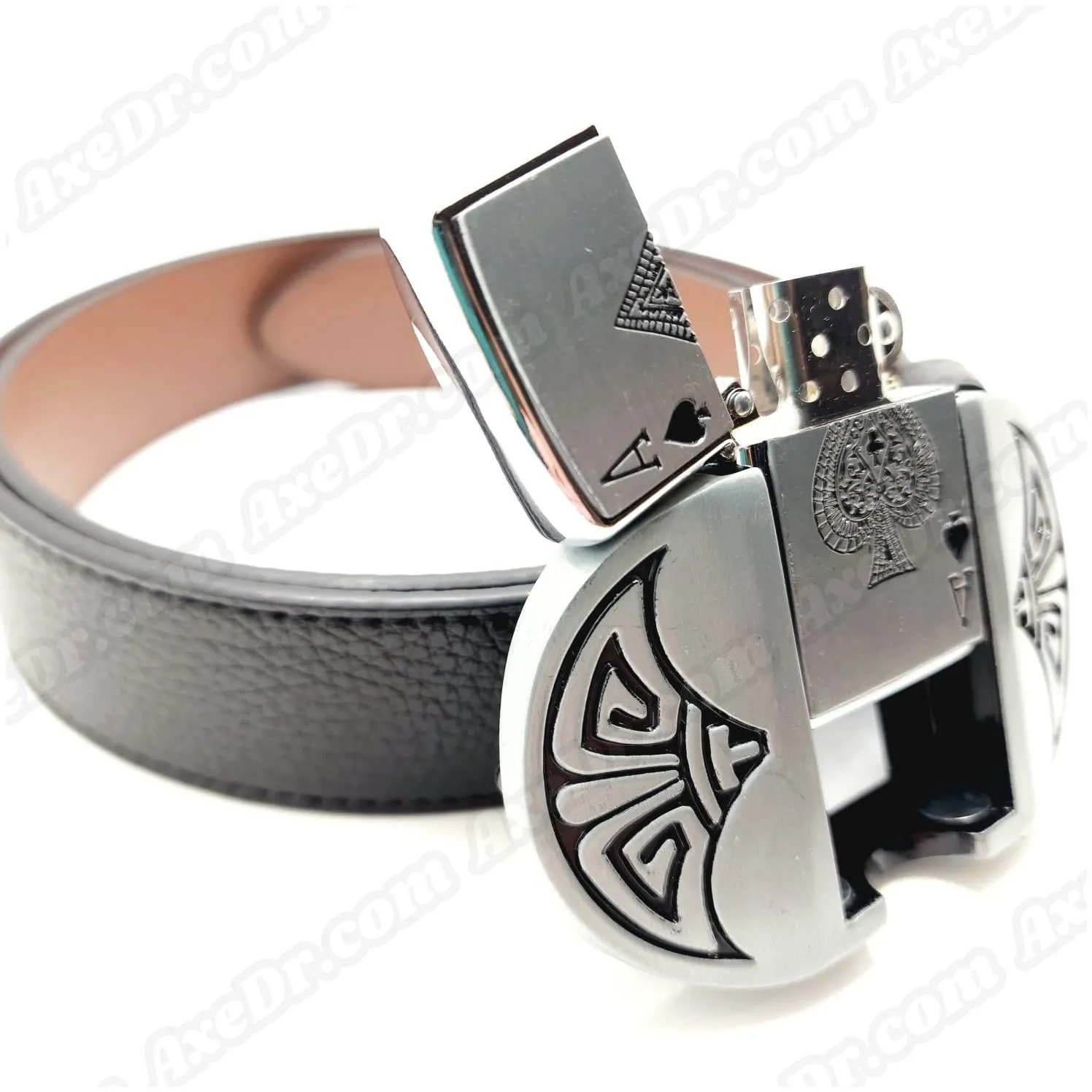 Ace of Spades Lighter Belt Buckle with 100% Vegan Leather Belt