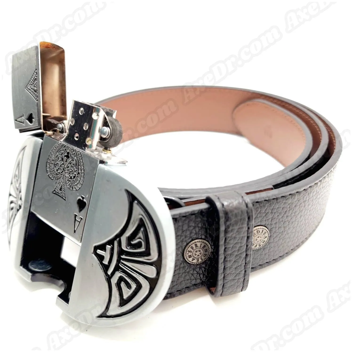 Ace of Spades Lighter Belt Buckle with 100% Vegan Leather Belt