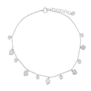 Alternating Heart and Sparkle Drop Anklet