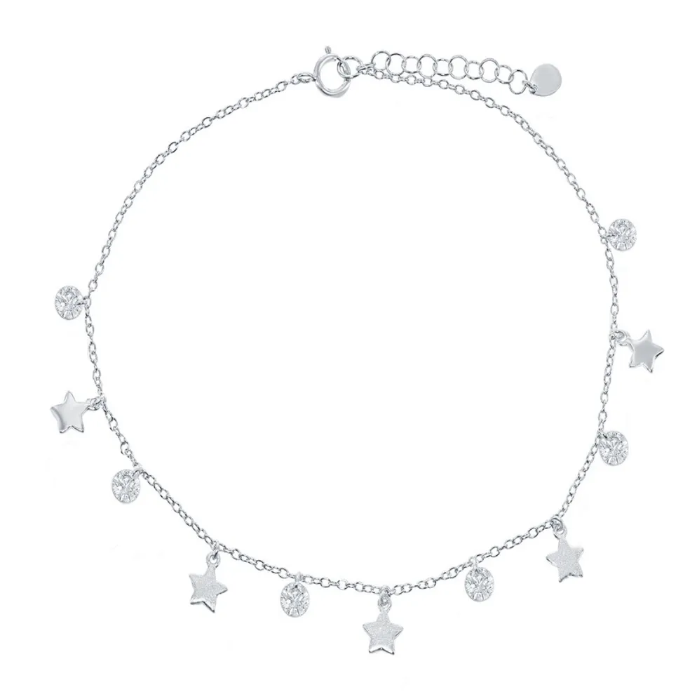 Alternating Star and Sparkle Drop Anklet