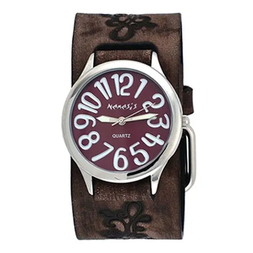 Always Summer Ladies Brown Watch with Floral Distressed Dark Brown Leather Cuff BVFB108B