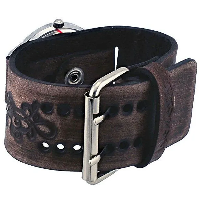 Always Summer Ladies Brown Watch with Floral Distressed Dark Brown Leather Cuff BVFB108B