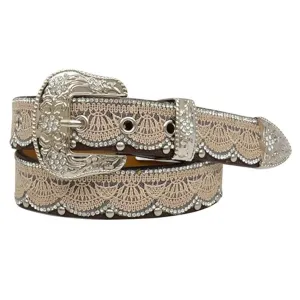 Angel Ranch Girls Lace Overlay Kids Leather Belt - Brown 1 1/4"