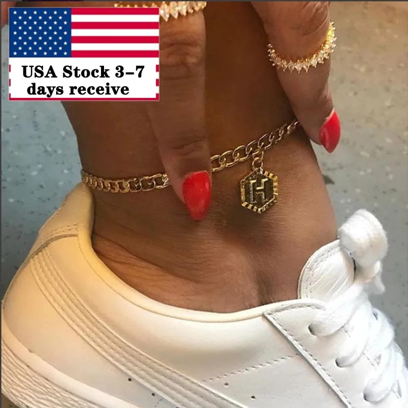 Ankle Bracelet for Women With Gold Initials Stainless Steel