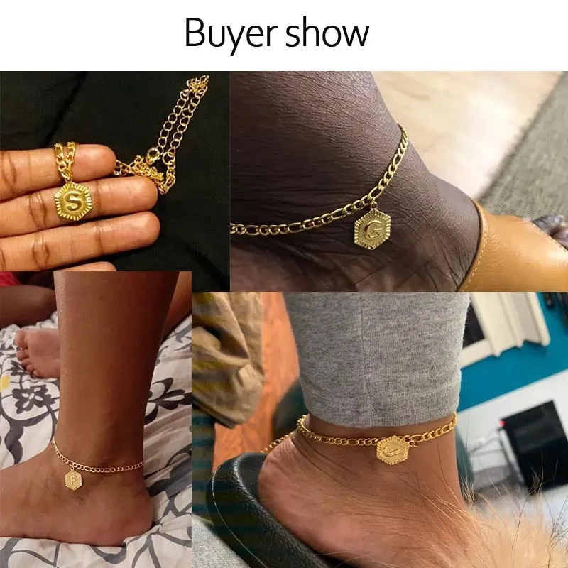 Ankle Bracelet for Women With Gold Initials Stainless Steel