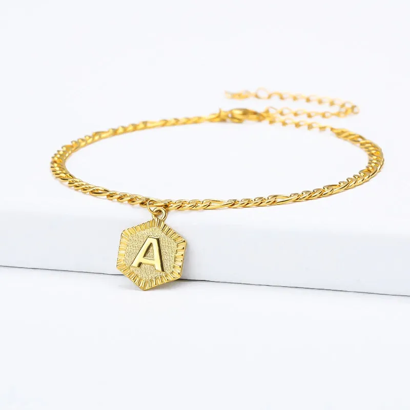 Ankle Bracelet for Women With Gold Initials Stainless Steel