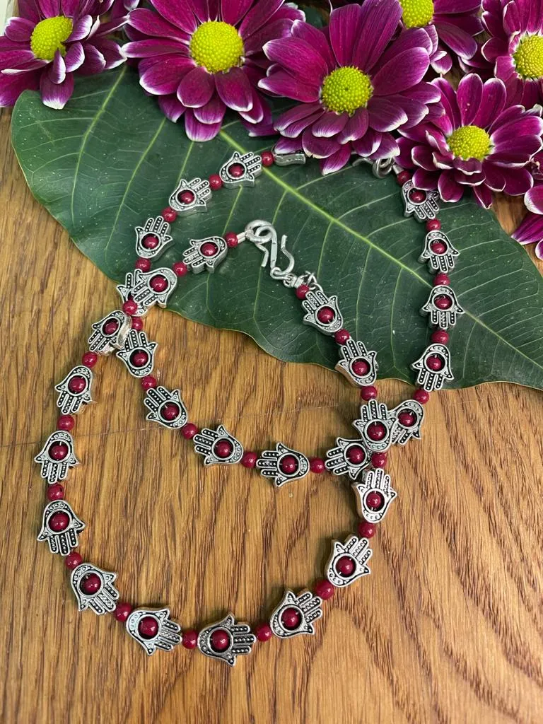 Antique German Oxidised Silver Anklets Hamsa  beads Payal Silver Plating Pazeb Foot Jewellery