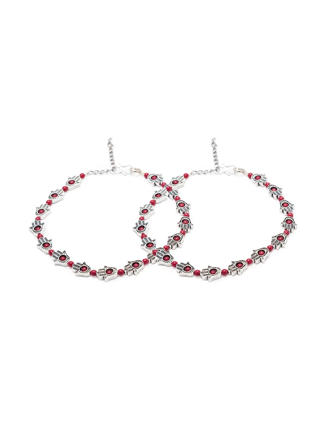 Antique German Oxidised Silver Anklets Hamsa  beads Payal Silver Plating Pazeb Foot Jewellery
