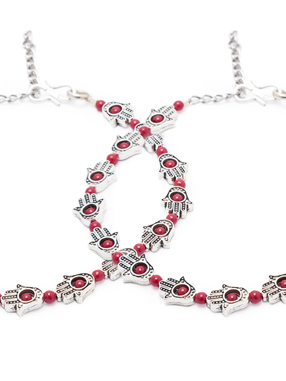 Antique German Oxidised Silver Anklets Hamsa  beads Payal Silver Plating Pazeb Foot Jewellery