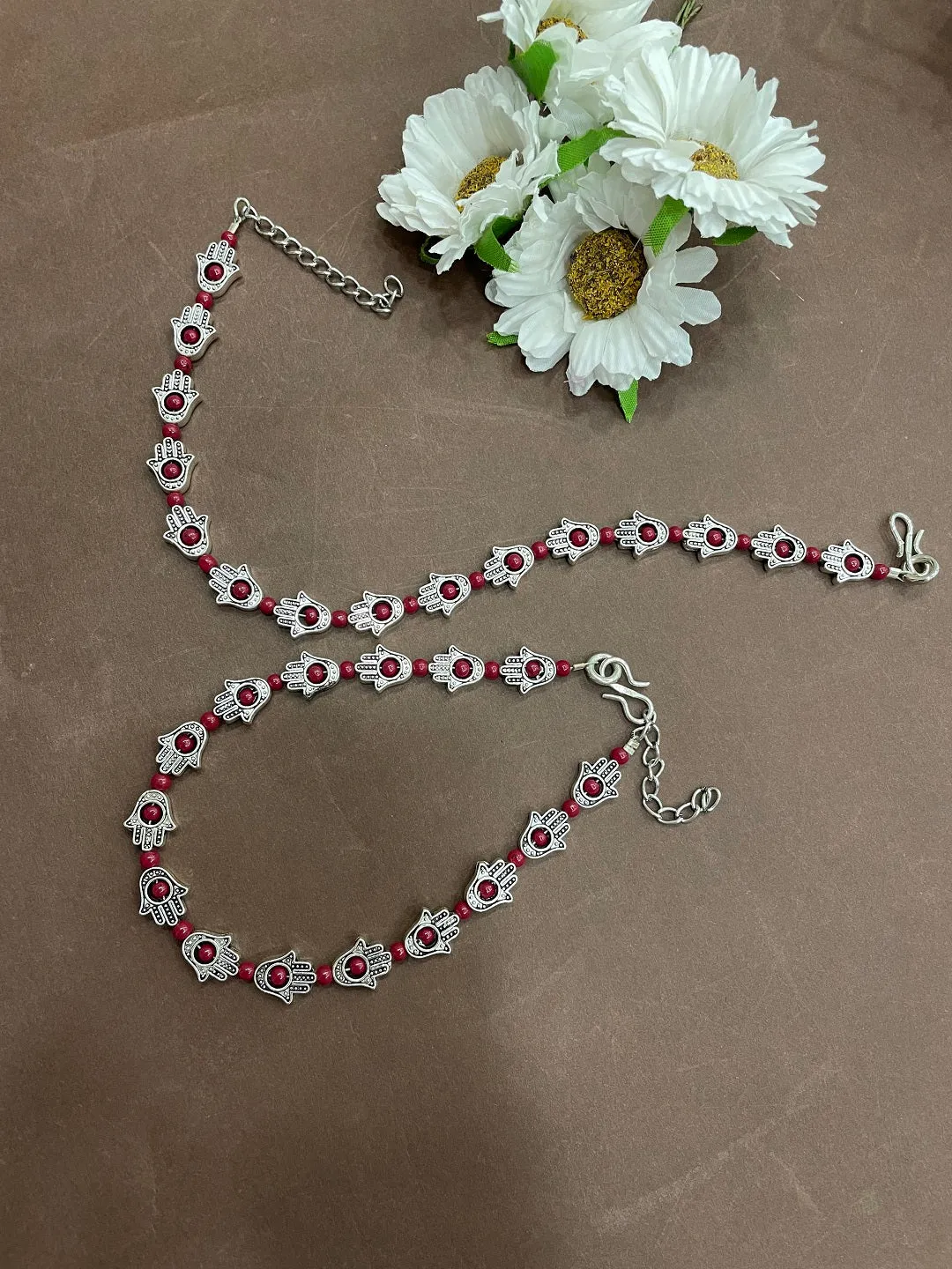 Antique German Oxidised Silver Anklets Hamsa  beads Payal Silver Plating Pazeb Foot Jewellery