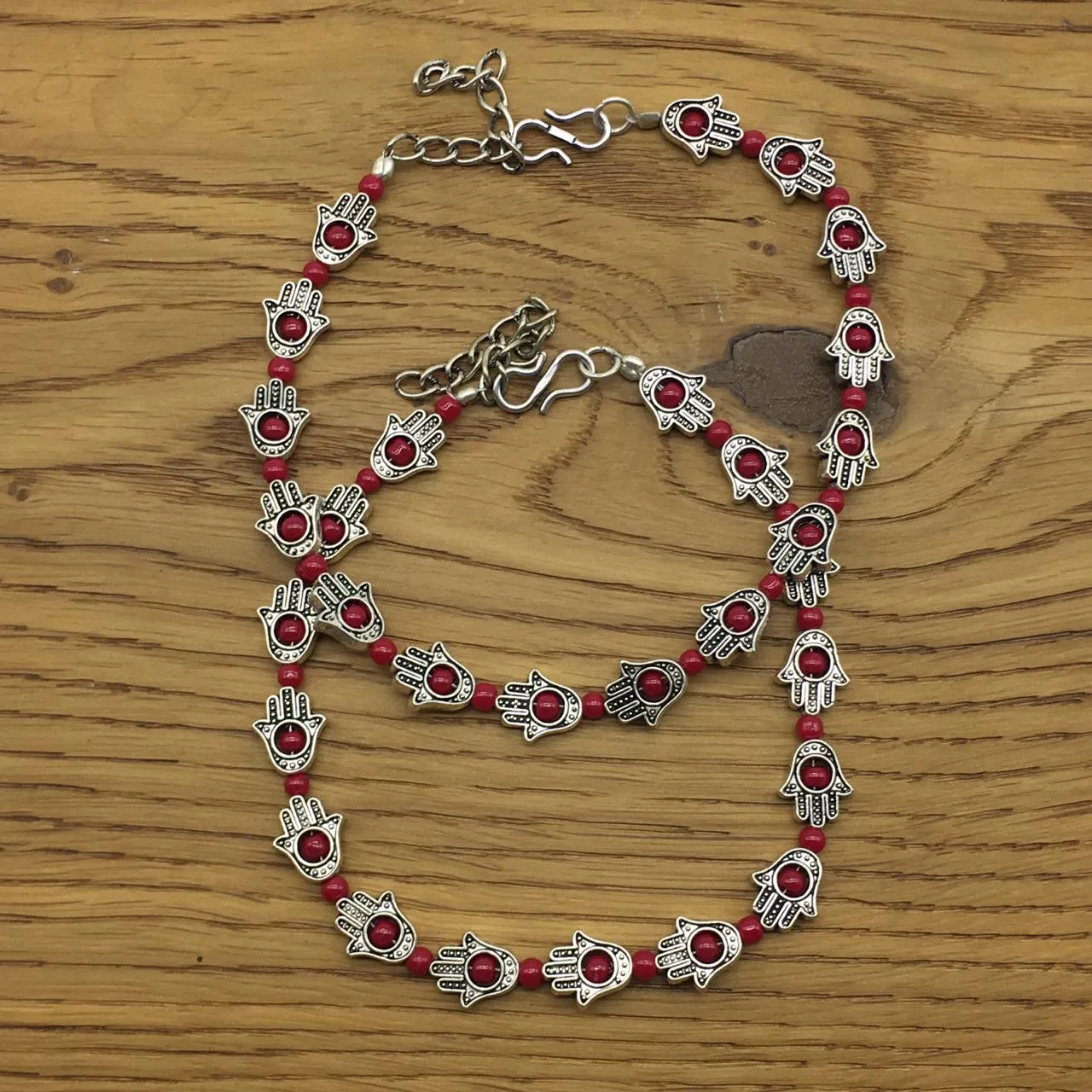 Antique German Oxidised Silver Anklets Hamsa  beads Payal Silver Plating Pazeb Foot Jewellery