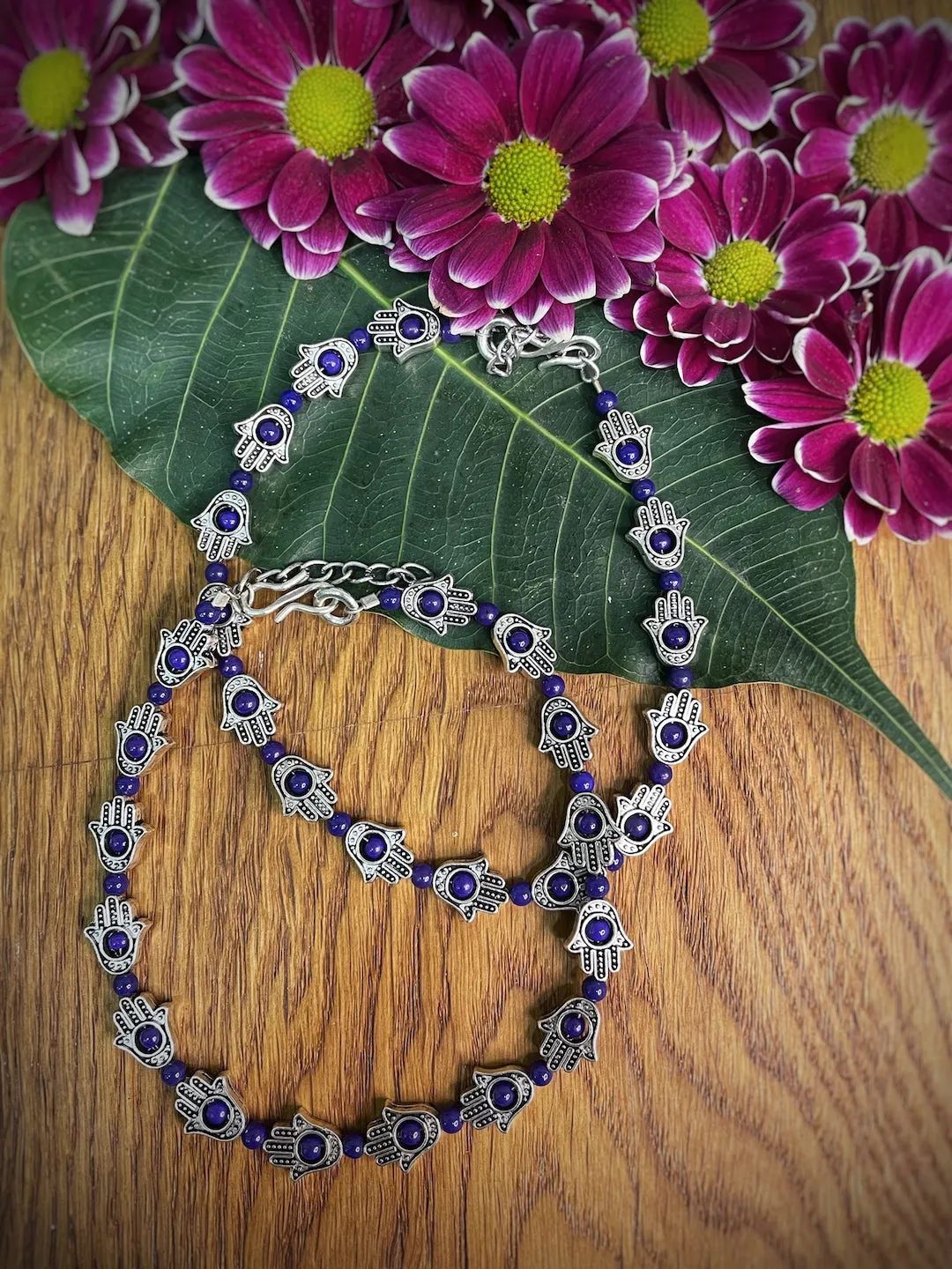 Antique German Oxidised Silver Anklets Hamsa  beads Payal Silver Plating Pazeb Foot Jewellery