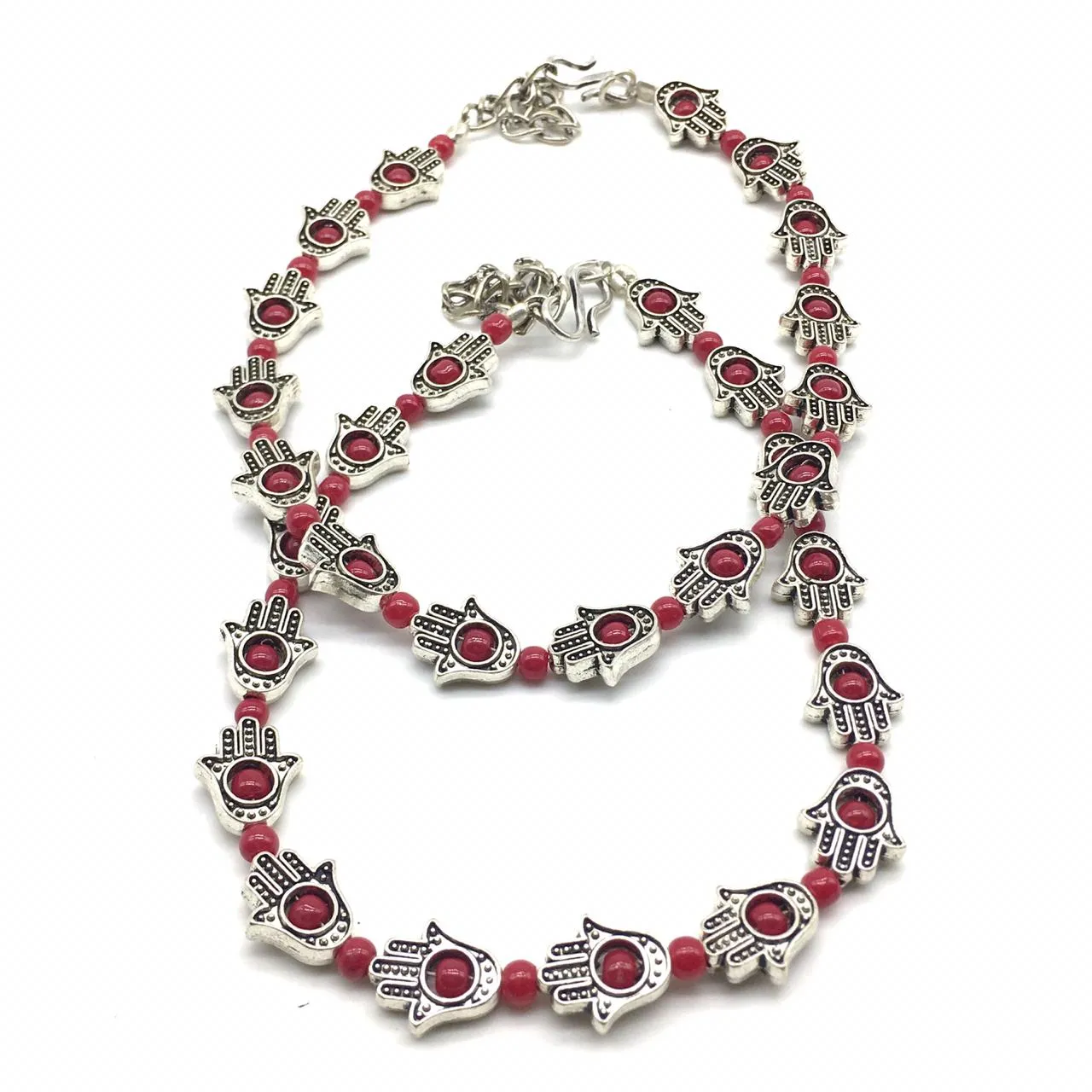 Antique German Oxidised Silver Anklets Hamsa  beads Payal Silver Plating Pazeb Foot Jewellery