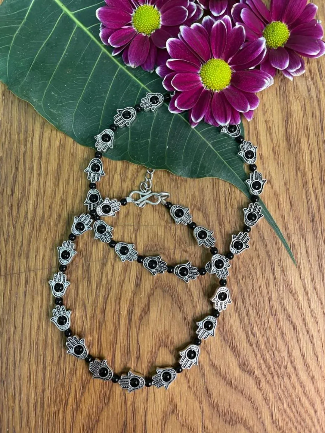 Antique German Oxidised Silver Anklets Hamsa  beads Payal Silver Plating Pazeb Foot Jewellery