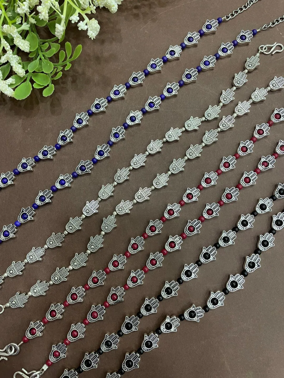 Antique German Oxidised Silver Anklets Hamsa  beads Payal Silver Plating Pazeb Foot Jewellery