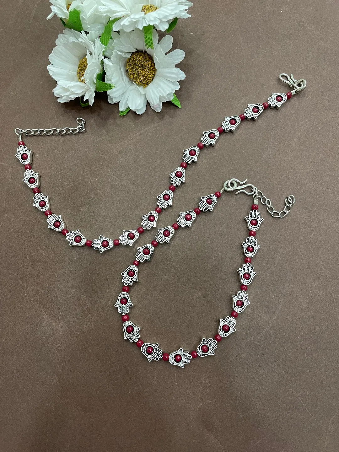 Antique German Oxidised Silver Anklets Hamsa  beads Payal Silver Plating Pazeb Foot Jewellery