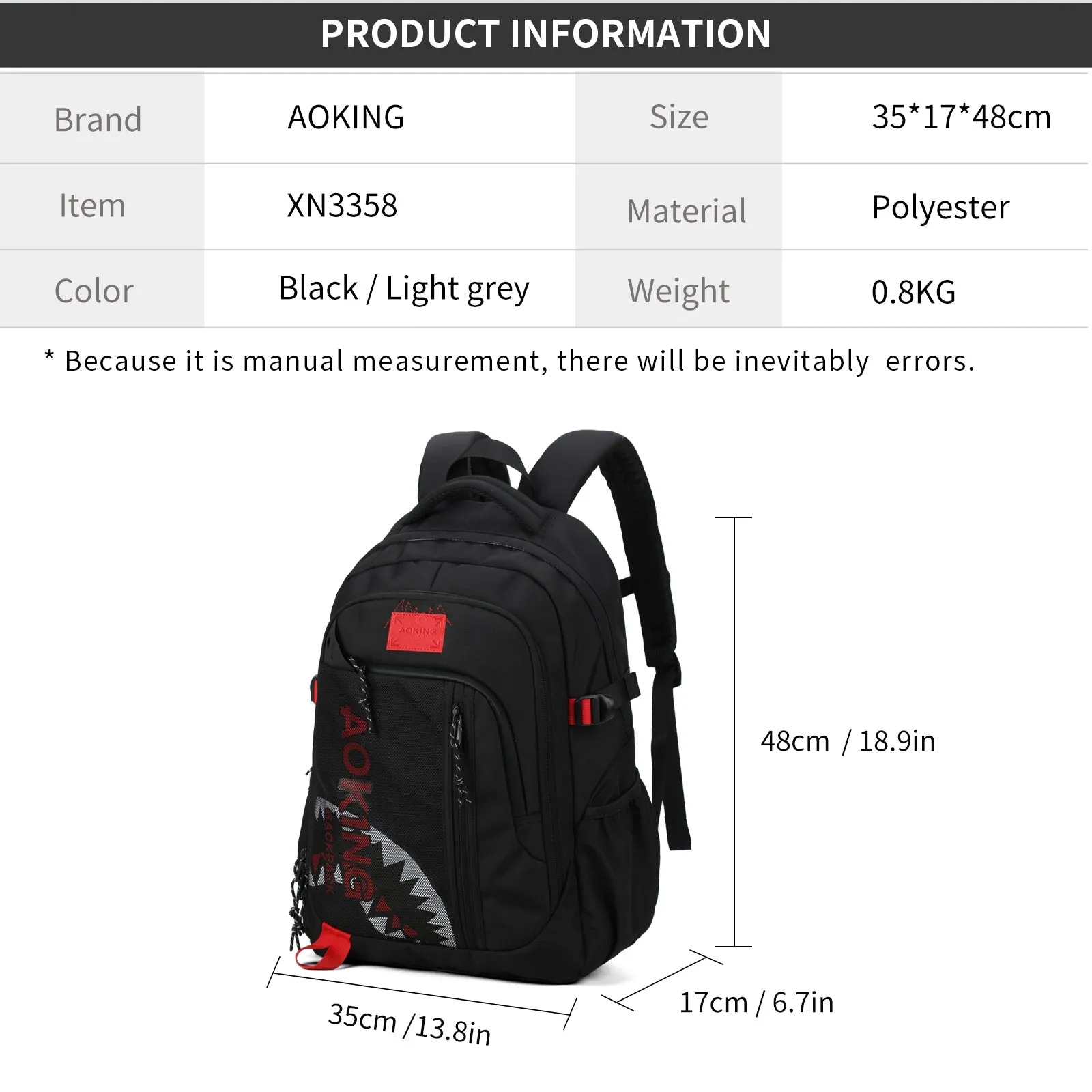 Aoking Backpack Big Shark Casual Backpack Student Bag XN3358