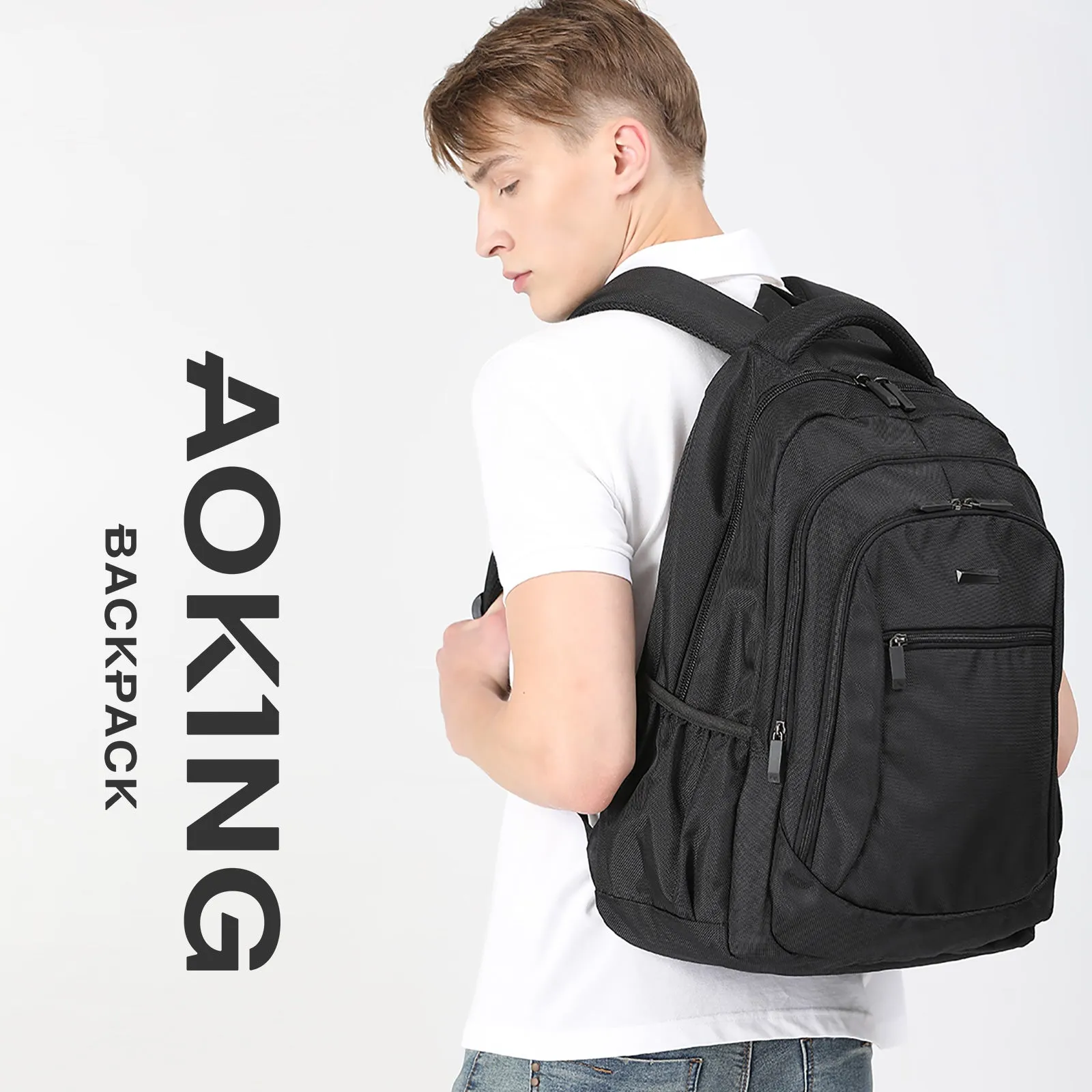 Aoking Backpack Black Casual Backpack Student Bag H97068