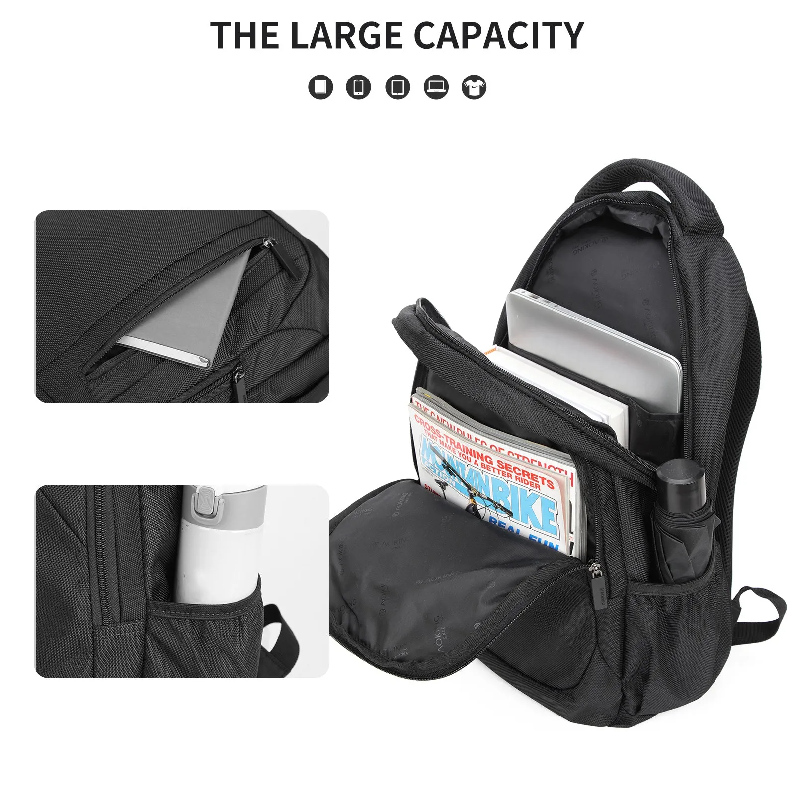 Aoking Backpack Black Casual Backpack Student Bag H97068