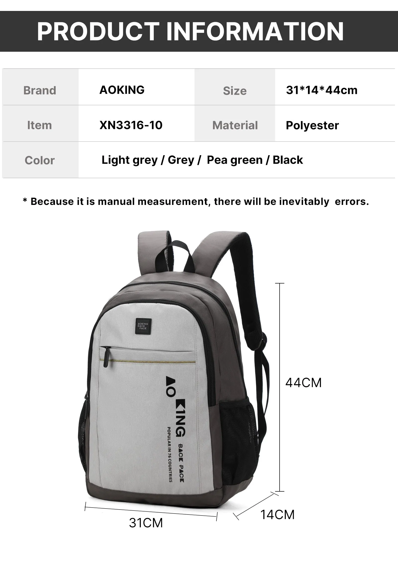 Aoking Backpack Casual Backpack Student Bag XN3316-10