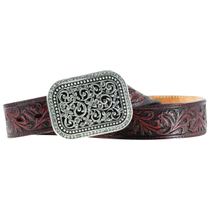 Ariat Women's Filigree Tooled Dark Brown Leather Belt