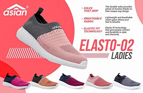 ASIAN Women's Elasto-02 Grey Knitted,Sports,Walking,Slipon Shoes UK-4