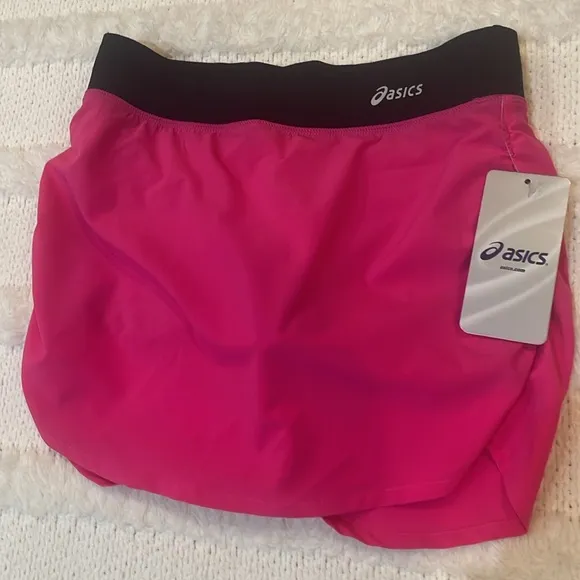 ASICS  skort mini skirt attached shorts, hot pink black stretch nwts women’s  XS