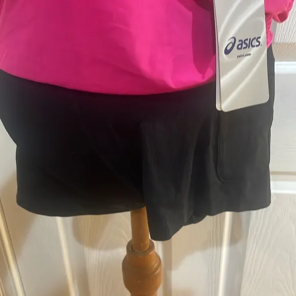 ASICS  skort mini skirt attached shorts, hot pink black stretch nwts women’s  XS