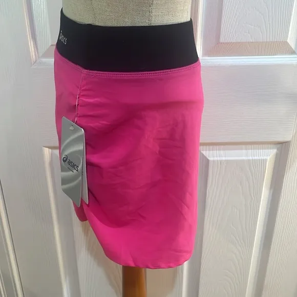 ASICS  skort mini skirt attached shorts, hot pink black stretch nwts women’s  XS