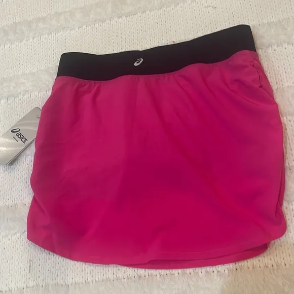 ASICS  skort mini skirt attached shorts, hot pink black stretch nwts women’s  XS