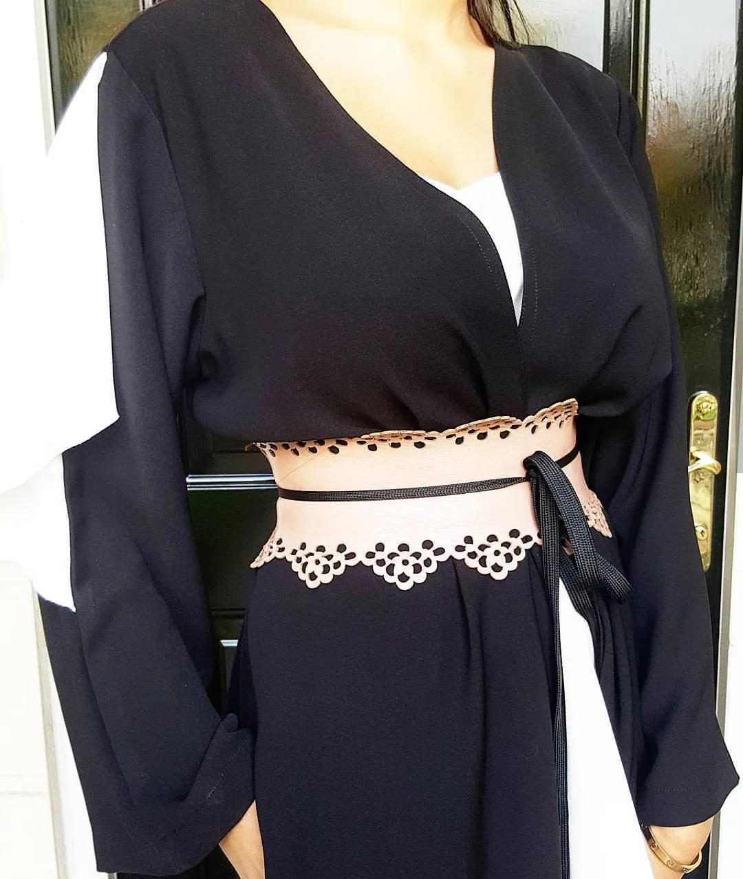 AW17 MONOCHROME SEMI WATERFALL DESIGNER ABAYA