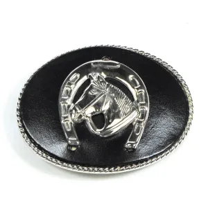 B-HS Leather Inlay Buckle with Metal Horseshoe