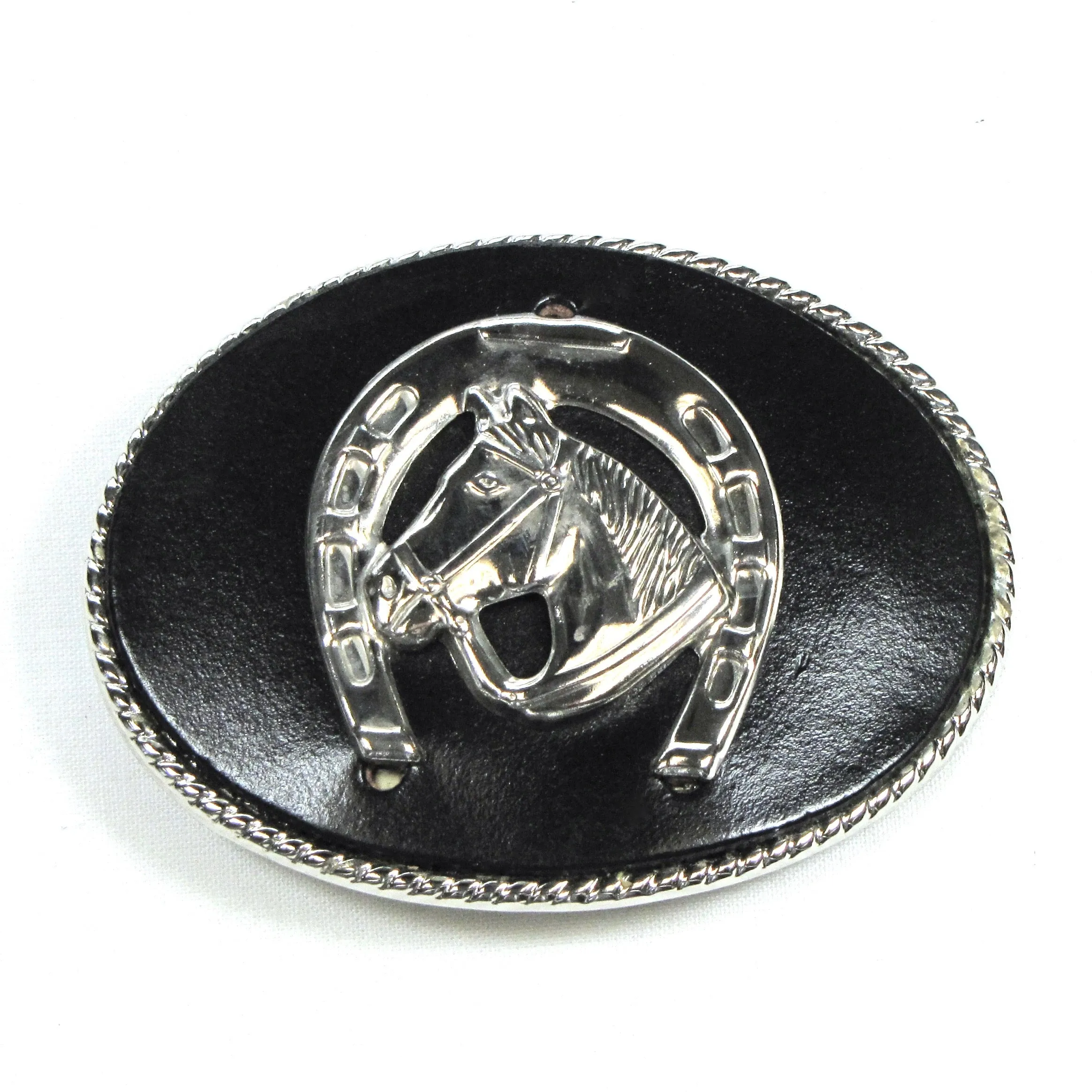 B-HS Leather Inlay Buckle with Metal Horseshoe
