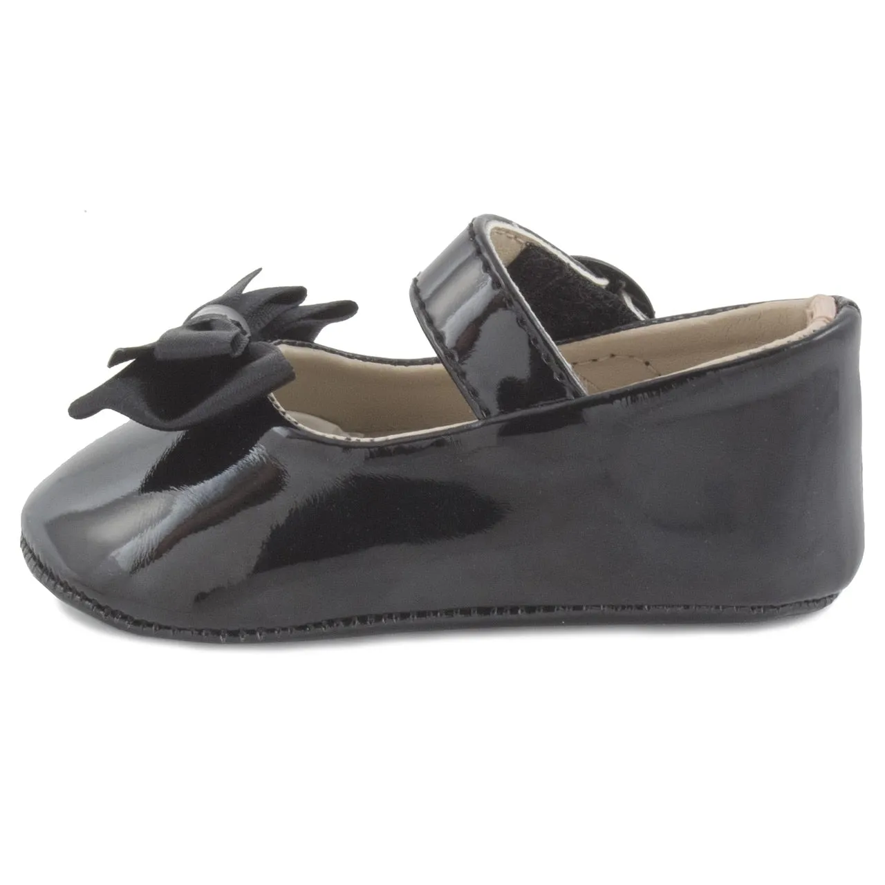 Baby Deer Black Patent Bow Mary Jane Crib Shoes Girls Newborn Size 0