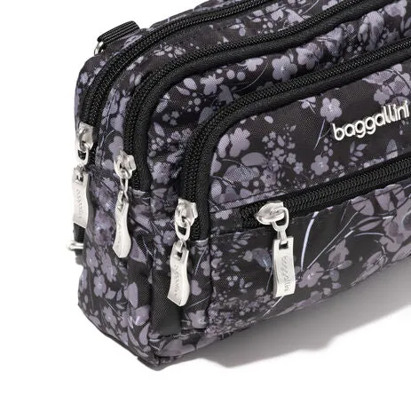 BAGGALLINI TRZ419 BLACK HYDRANGEA TRIPLE ZIP BAGG
