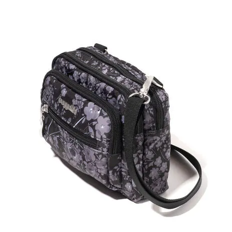 BAGGALLINI TRZ419 BLACK HYDRANGEA TRIPLE ZIP BAGG