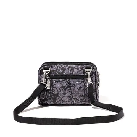 BAGGALLINI TRZ419 BLACK HYDRANGEA TRIPLE ZIP BAGG