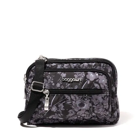 BAGGALLINI TRZ419 BLACK HYDRANGEA TRIPLE ZIP BAGG