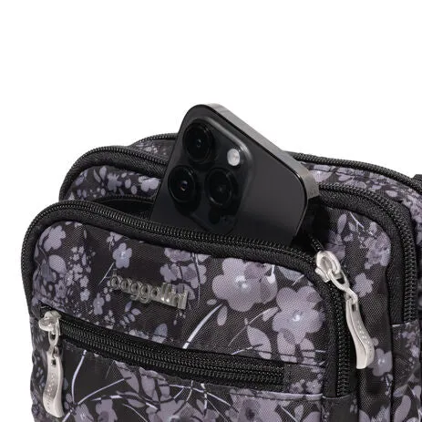 BAGGALLINI TRZ419 BLACK HYDRANGEA TRIPLE ZIP BAGG