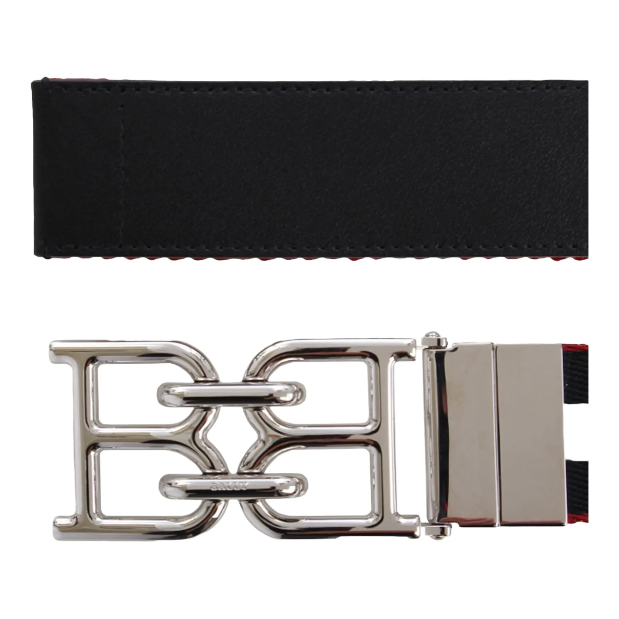 Bally Men's B-Chain Silver Buckle Webbing Reversible Belt