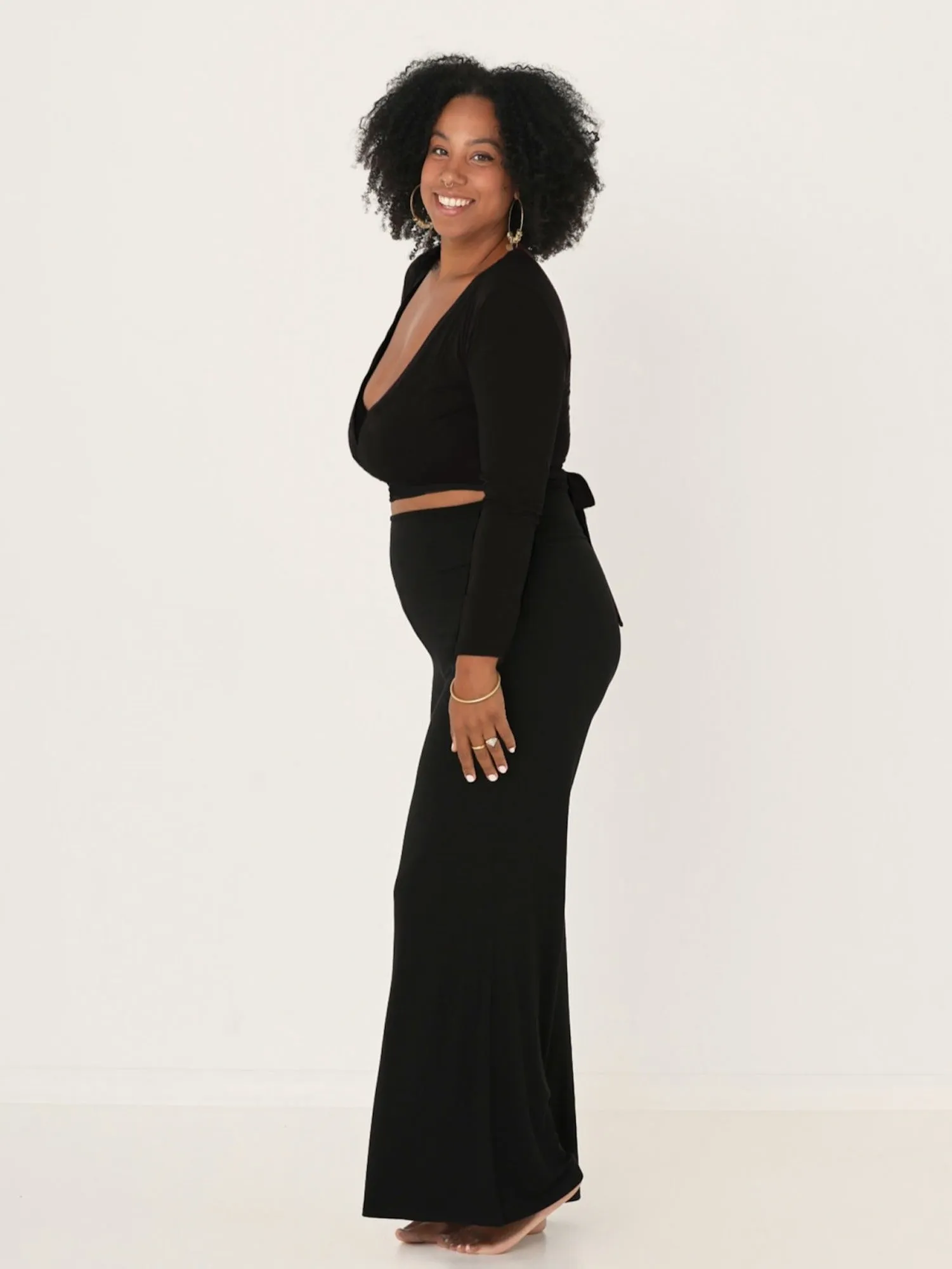 Bamboo L/S Ballet Wrap Top - Black