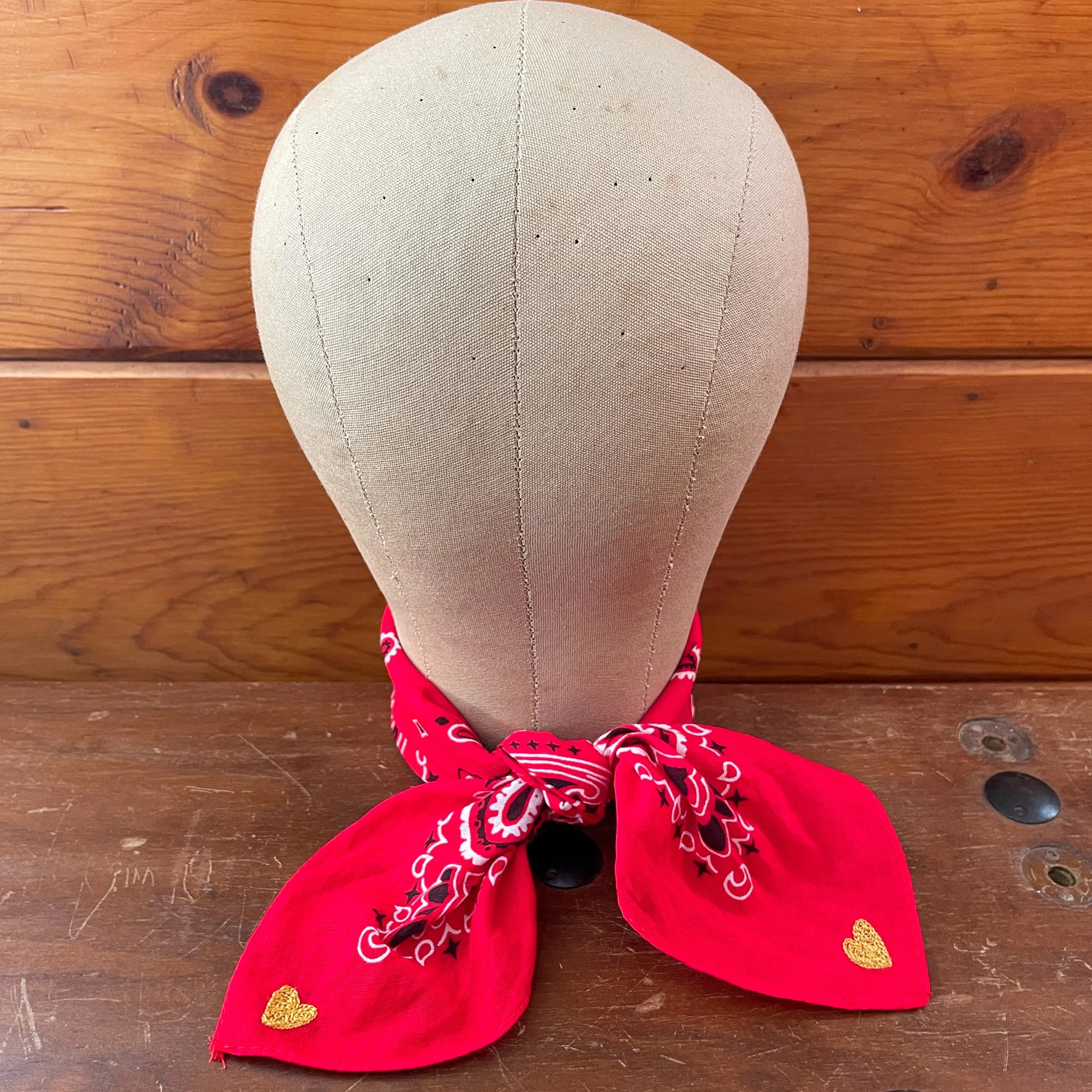 Bandana - Red - Gold Hearts