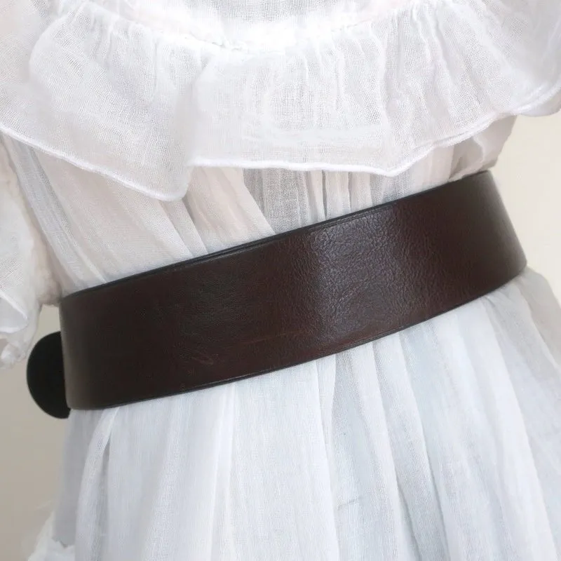 Barneys New York Double Buckle Wide Belt Brown Leather Size 80 US 32