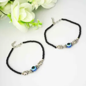Beaded & Silver Evil Eye Anklet