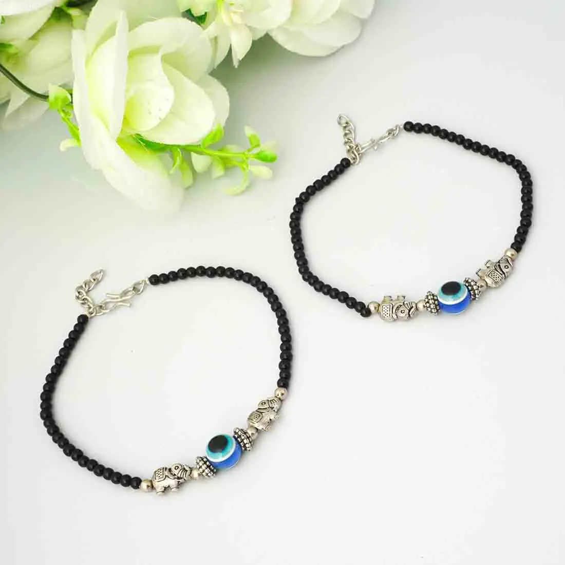 Beaded & Silver Evil Eye Anklet