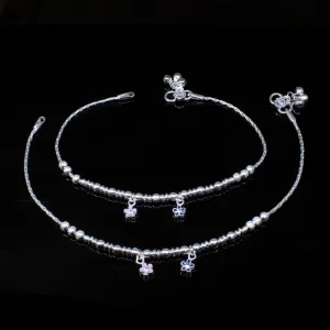 Beautiful 925 Sterling silver Ankle chain foot Bracelet Pair 10.3"